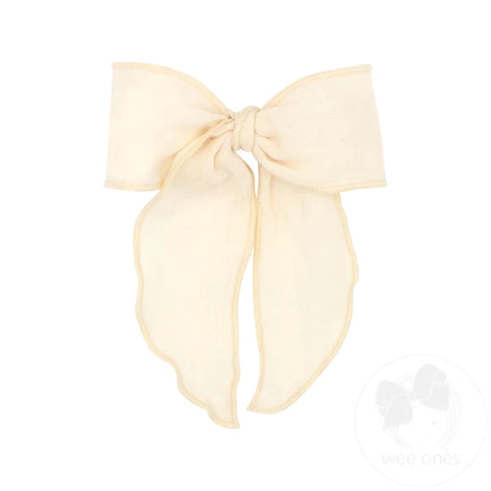 WEE ONES Girl Med Cotton Gauze Antique White Fabric Bow