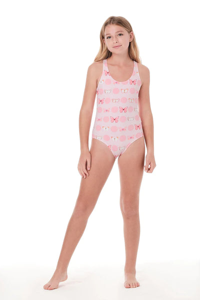 SUBMARINE Girl Not Too Basic Pink Butterflies One Piece Swimsuit