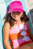 NESSI BYRD Girl Daggy Orange & Pink w/White Crochet Flower One Piece Swimsuit