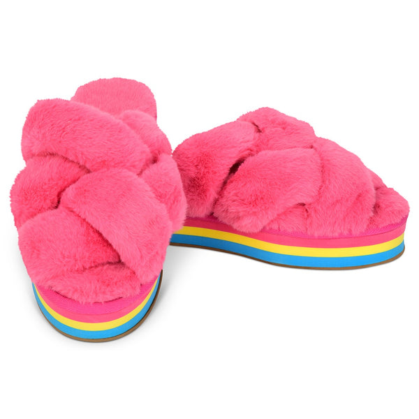 Scream Girl Furry Platform Hot Pink Slippers