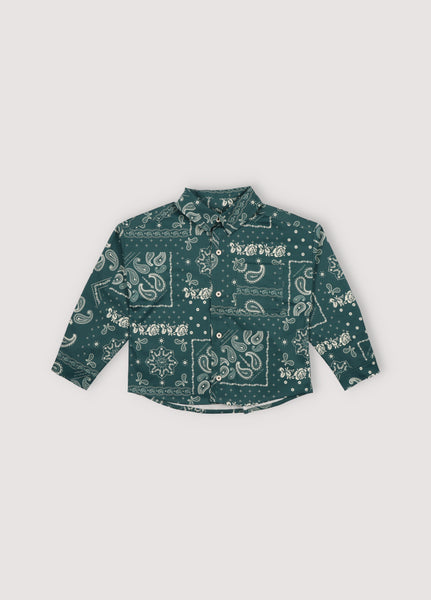 THE NEW SOCIETY Kids Gallen Paisley Adventure Green Shirt