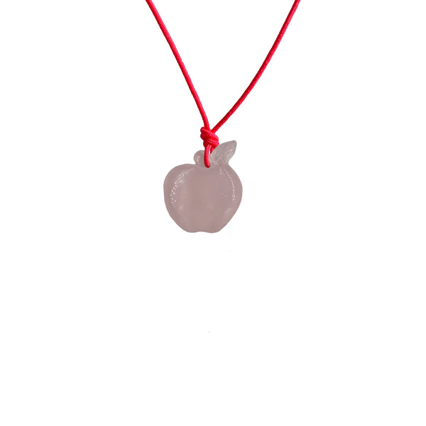 Kids & Teens Apple Necklace in Rose Quartz and Neon Pink Cord