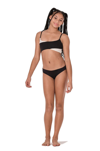 SUBMARINE Girl Line Crossed Cream Black Bikini Set