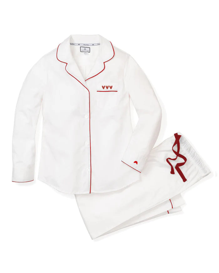 PETITE PLUME Women Valentine's Limited Edition - White Pajama Sets with Heart Embroidery