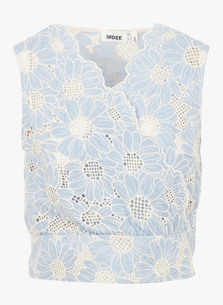 INDEE Neuilly Sky Blue English Embroidery Rap Top
