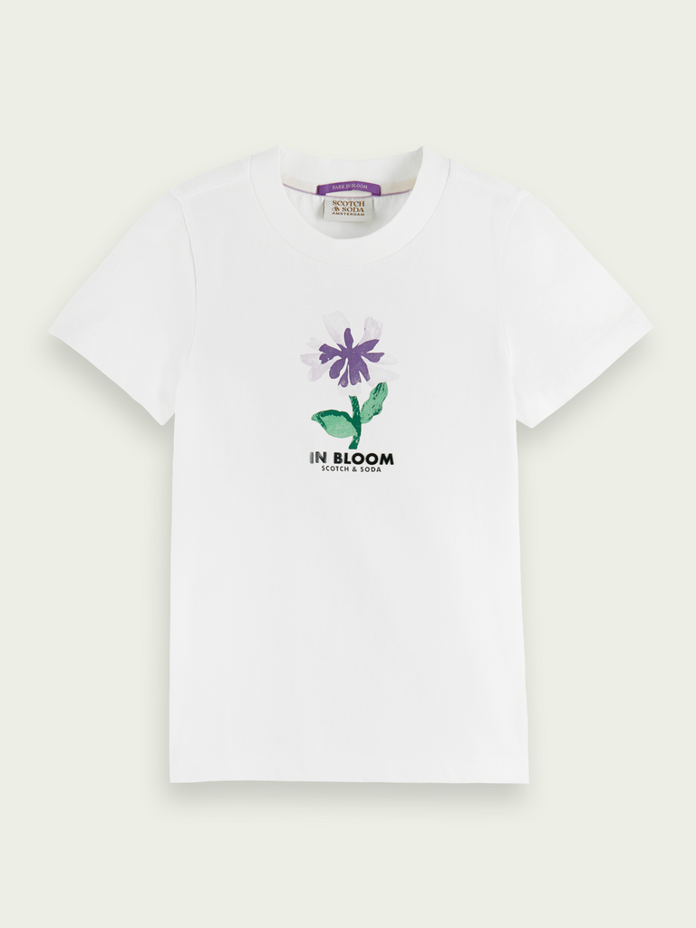 SCOTCH AND SODA Girl Slim-Fit Flower Artwork White T-Shirt